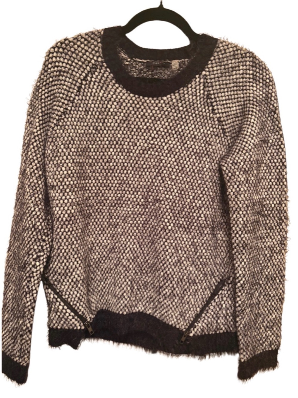 DEX- Cozy Black and Cream Knit Sweater with double zip Accent